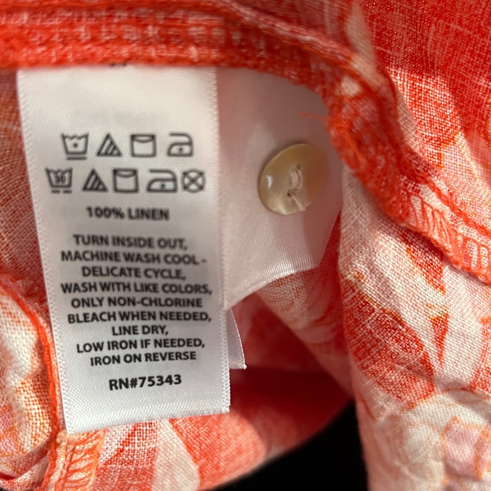 Cynthia Rowley 100% Linen Orange Floral Button-Down Shirt Women’s 2X Excellent - Picture 9 of 9